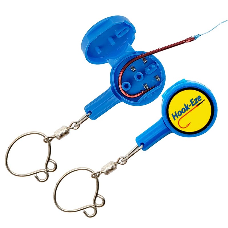 HOOK-EZE 2X Fishing Knot Tying Tool, Standard Size - Safety Device & Line Cutter - Multifunctional Fishing Accessories - Covers Fully Rigged Hooks - Blue - Image 1