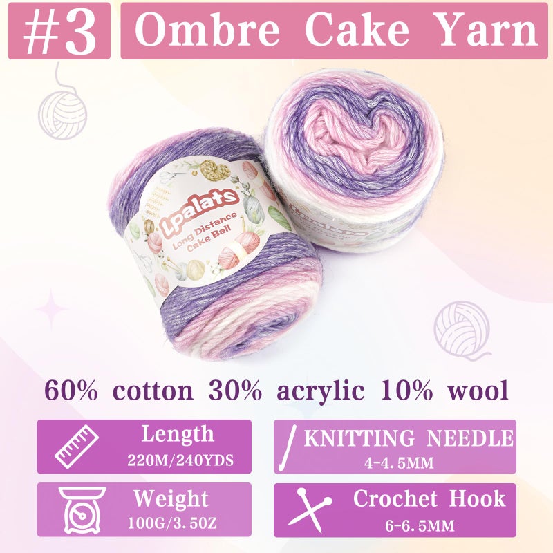 Lpalats Ombre Yarn for Crocheting - 4x100g Soft 60% Cotton 30% Acrylic 10% Wool Yarn - 962 Yds Gradient Cake Yarns for Knitting Shawls Blankets Sweater with 2 Crochet Hooks (4, Colour Gradient) - Image 2