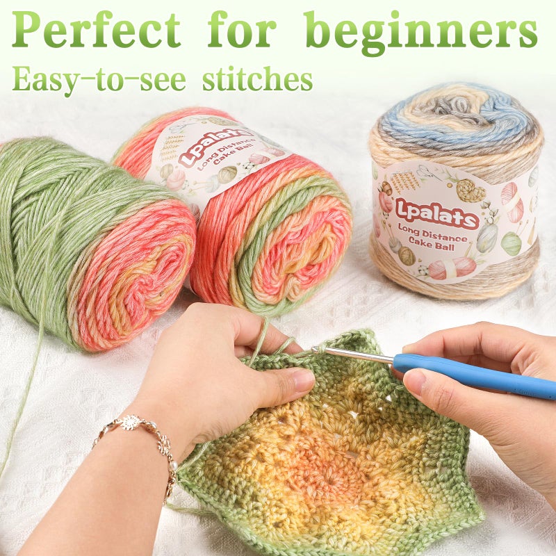 Lpalats Ombre Yarn for Crocheting - 4x100g Soft 60% Cotton 30% Acrylic 10% Wool Yarn - 962 Yds Gradient Cake Yarns for Knitting Shawls Blankets Sweater with 2 Crochet Hooks (4, Colour Gradient) - Image 3