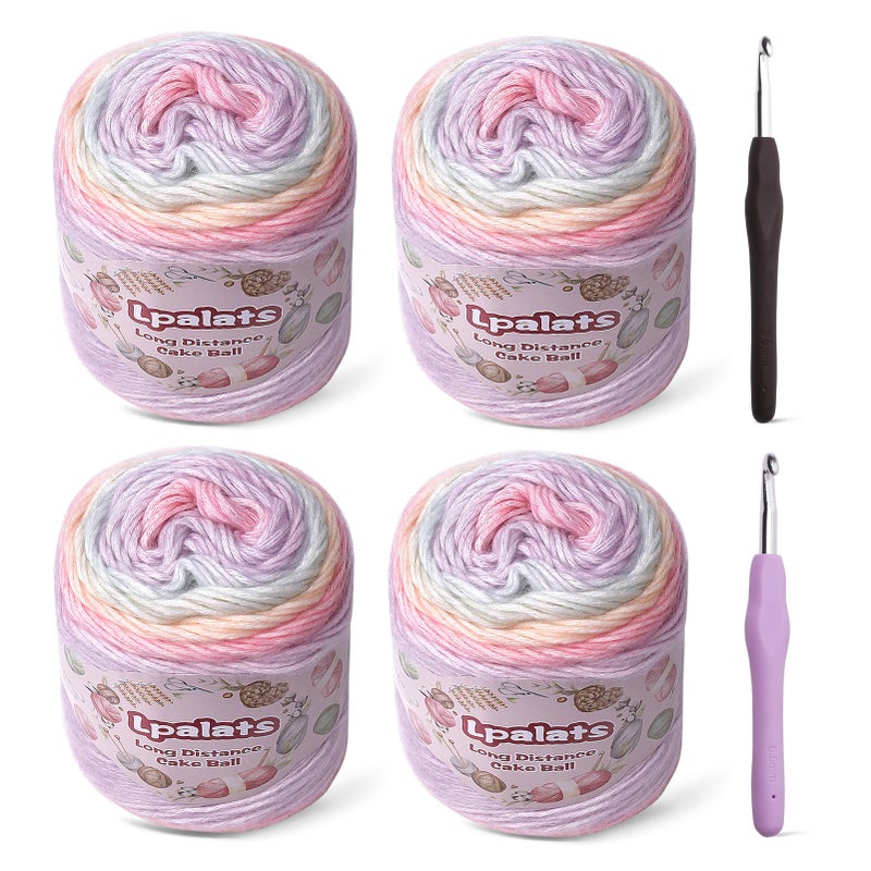 Lpalats Ombre Yarn for Crocheting - 4x100g Soft 60% Cotton 30% Acrylic 10% Wool Yarn - 962 Yds Gradient Cake Yarns for Knitting Shawls Blankets Sweater with 2 Crochet Hooks (4, Colour Gradient) - Image 1