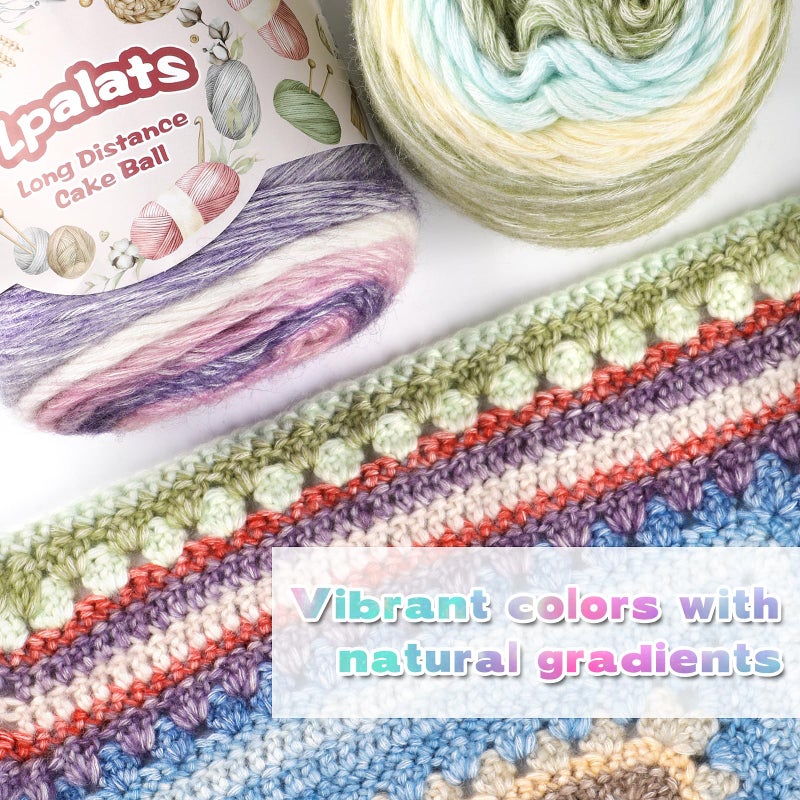 Lpalats Ombre Yarn for Crocheting - 4x100g Soft 60% Cotton 30% Acrylic 10% Wool Yarn - 962 Yds Gradient Cake Yarns for Knitting Shawls Blankets Sweater with 2 Crochet Hooks (4, Colour Gradient) - Image 4