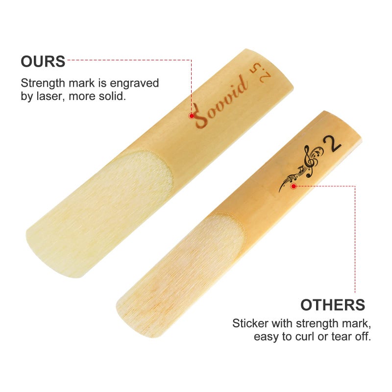 Sovvid 10 Pack Professional Alto Saxophone Reeds with Plastic Box, Strength 2.5 Alto Sax Reeds, Laser Engraved Marking & Thinner Reed Tip for Easy of Play, Traditional Reeds for Saxophone Alto - Image 4