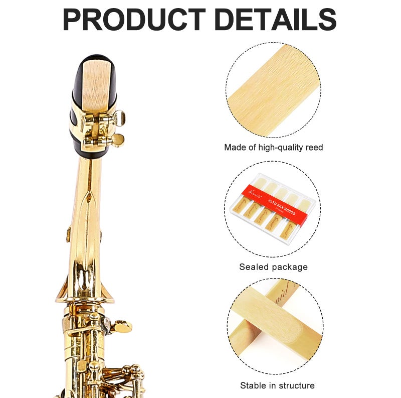 Sovvid 10 Pack Professional Alto Saxophone Reeds with Plastic Box, Strength 2.5 Alto Sax Reeds, Laser Engraved Marking & Thinner Reed Tip for Easy of Play, Traditional Reeds for Saxophone Alto - Image 5