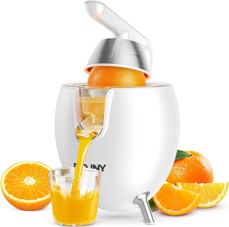 Rouny Electric Citrus Juicer Machine, 850W Easy Press Orange Juice Squeezer for Orange, Lemon, Lime, and Grapefruit, with Two Interchangeable Cones, BPA Free, White - Image 1