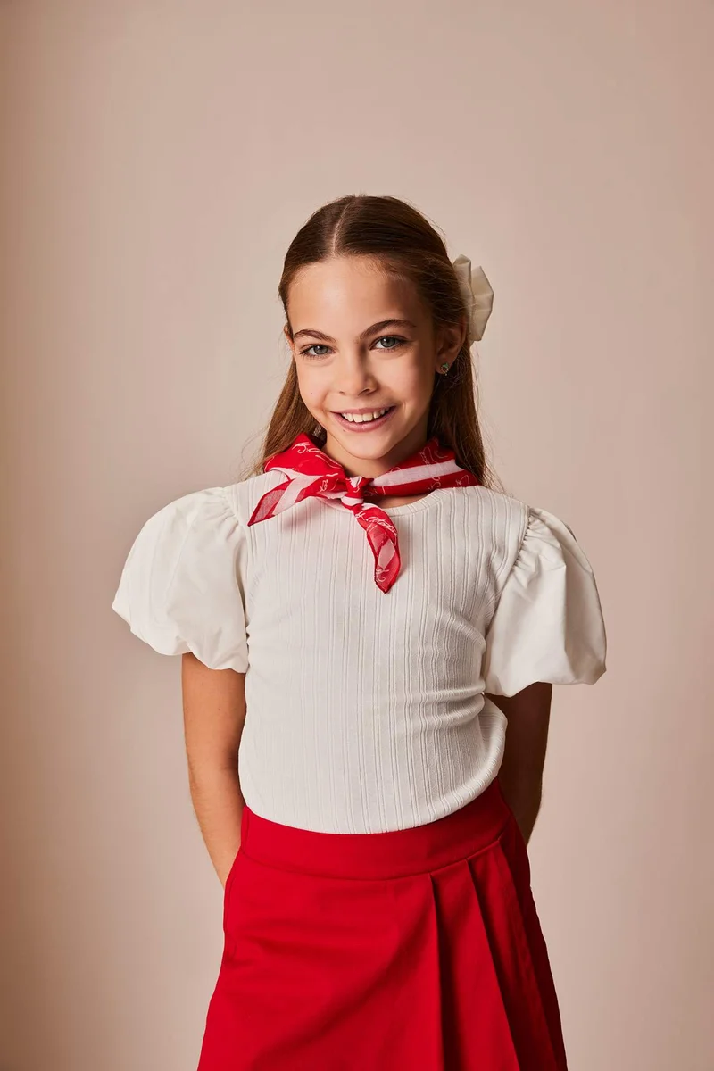 ديفاكتو Girl Crew Neck Corduroy Short Sleeve T-shirt