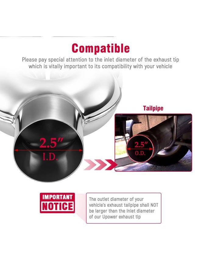 Upower 2.5" to 3" Dual Exhaust Tip 2 1/2 Inch Inlet 3 Inch Outlet 9.5" Length Weld On Exhaust Tailpipe Tips 304 Polished Stainless Steel 1.2mm Thickness Double Wall Slant Rolled Edge - Image 2