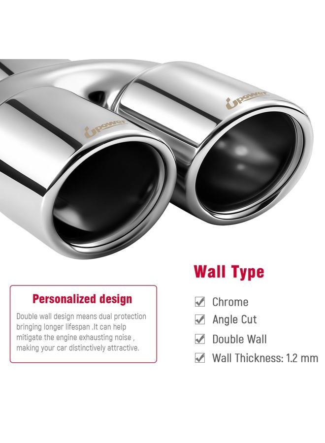 Upower 2.5" to 3" Dual Exhaust Tip 2 1/2 Inch Inlet 3 Inch Outlet 9.5" Length Weld On Exhaust Tailpipe Tips 304 Polished Stainless Steel 1.2mm Thickness Double Wall Slant Rolled Edge - Image 5