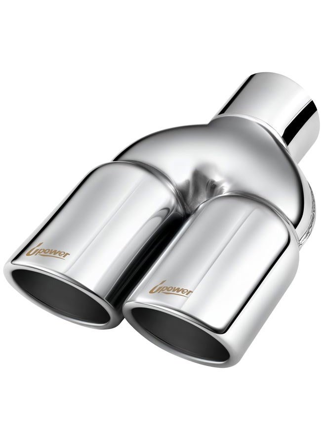 Upower 2.5" to 3" Dual Exhaust Tip 2 1/2 Inch Inlet 3 Inch Outlet 9.5" Length Weld On Exhaust Tailpipe Tips 304 Polished Stainless Steel 1.2mm Thickness Double Wall Slant Rolled Edge - Image 1