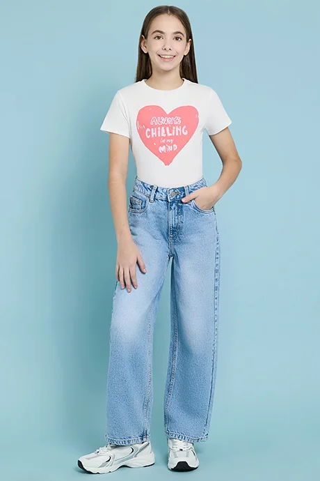 أر أند بي Printed T-Shirt with Crew Neck and Short Sleeves