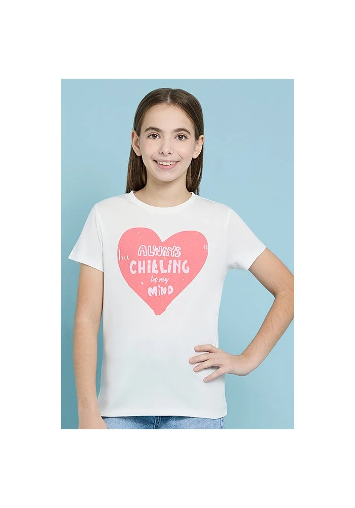 أر أند بي Printed T-Shirt with Crew Neck and Short Sleeves