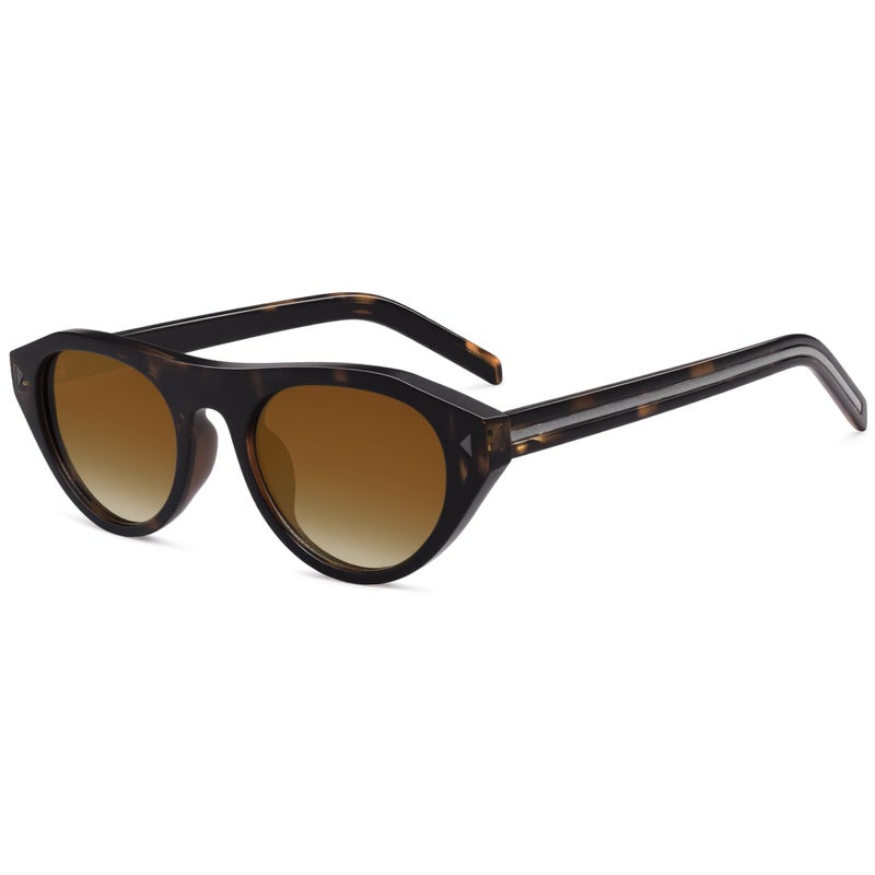 VANLINKER Retro Small Oval Sunglasses for Women Men Trendy Narrow Round Cateye Shades VL9915,Tortoise/Gradient Brown - Image 1
