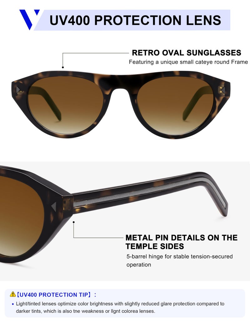 VANLINKER Retro Small Oval Sunglasses for Women Men Trendy Narrow Round Cateye Shades VL9915,Tortoise/Gradient Brown - Image 4