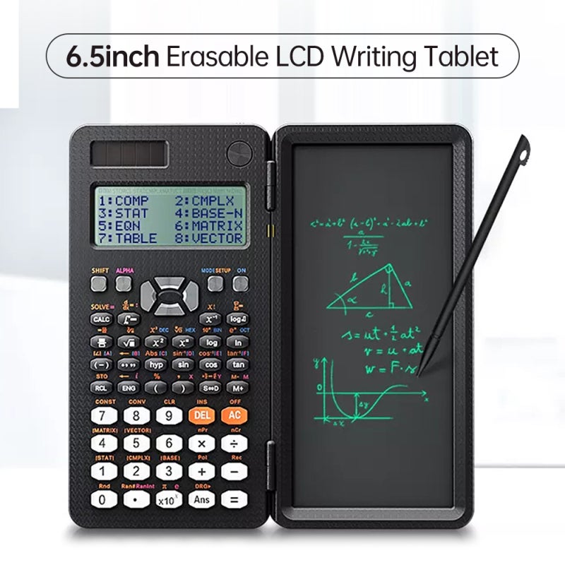 Scientific Calculator: 417 Functions, High-Definition 96*31 Display, Solar Powered With Battery Backup, Integrated 6.5-Inch Writing Tablet, Durable ABS Drop-Protection, Compact Portable Black - For St - Image 3