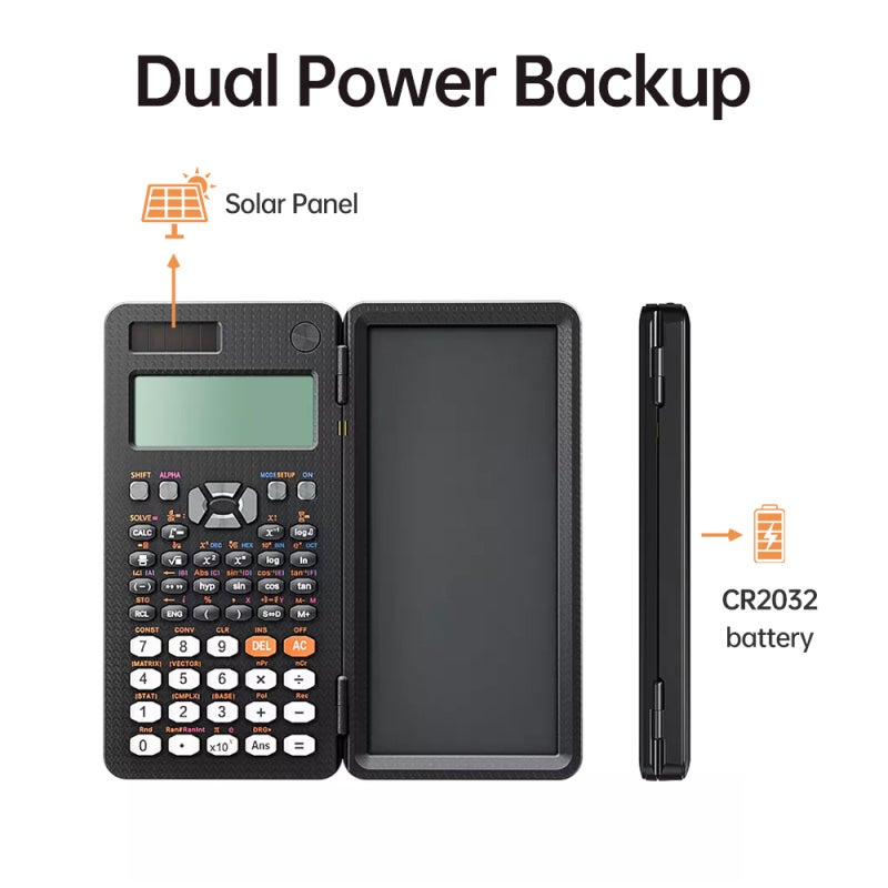 Scientific Calculator: 417 Functions, High-Definition 96*31 Display, Solar Powered With Battery Backup, Integrated 6.5-Inch Writing Tablet, Durable ABS Drop-Protection, Compact Portable Black - For St - Image 2