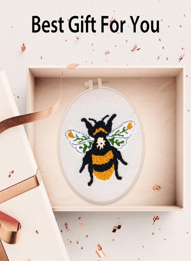 Nuberlic Punch Needle Kit for Beginners Cute Bee Pattern DIY Hoop Embroidery Punch Needle Starter Craft Set with Pre-Printed Fabric, Yarn, Frame & Tools Step-by-Step Introduction - Image 3