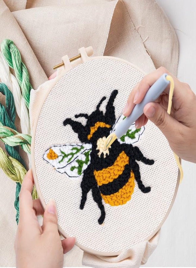 Nuberlic Punch Needle Kit for Beginners Cute Bee Pattern DIY Hoop Embroidery Punch Needle Starter Craft Set with Pre-Printed Fabric, Yarn, Frame & Tools Step-by-Step Introduction - Image 2