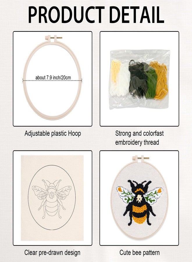 Nuberlic Punch Needle Kit for Beginners Cute Bee Pattern DIY Hoop Embroidery Punch Needle Starter Craft Set with Pre-Printed Fabric, Yarn, Frame & Tools Step-by-Step Introduction - Image 4