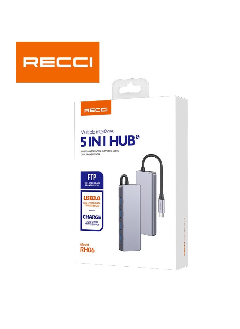 Recci USB-C HUB 5 in 1, Grey-RH06  - Image 5
