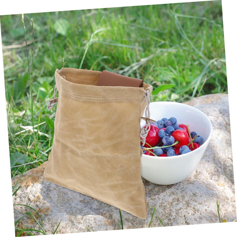 Khaki Canvas Foraging Bag for Camping Hiking Fruit Nut Gathering - Image 3
