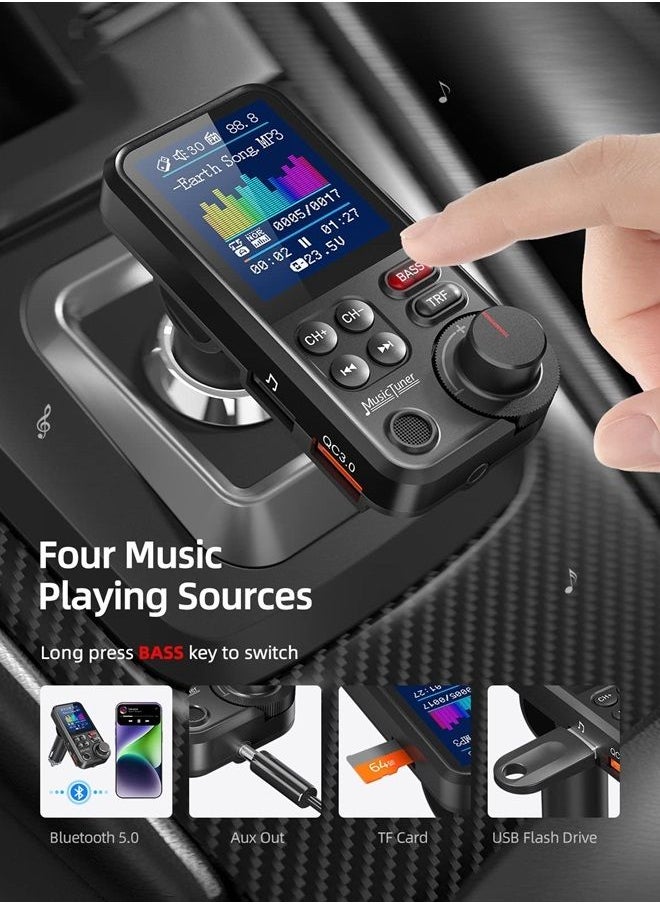 nulaxy - FM Bluetooth Transmitter for car, Strong Microphone Bluetooth Car Adapter with 1.8" Color Screen for Hands Free Calls, Supports QC3.0 Charging, Treble and Bass Sound Music Player- KM30 - Image 1