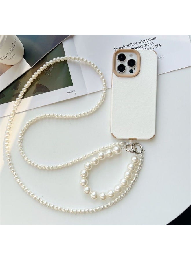 NIBEMINENT Phone Charm/ Chain Strap for Women Girls, Pearl Chain Cell Phone Case Lanyard Wrist Strap - Image 1