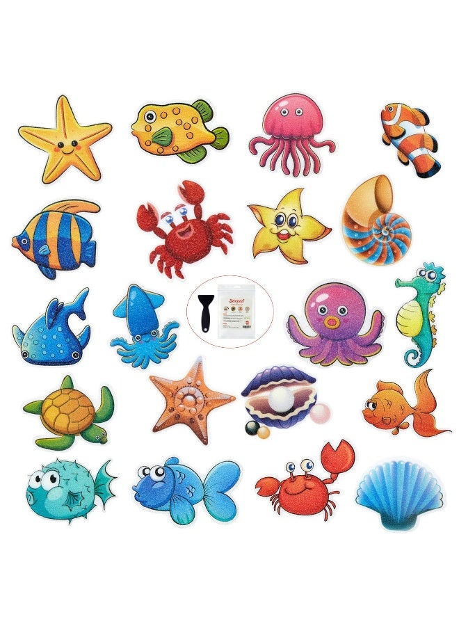Secopad 20PCS Non Slip Bathtub Stickers, Large Sea Adhesive Kids Anti Slip Decal Threads for Shower and Bath Tub with Premium Scraper - Image 1