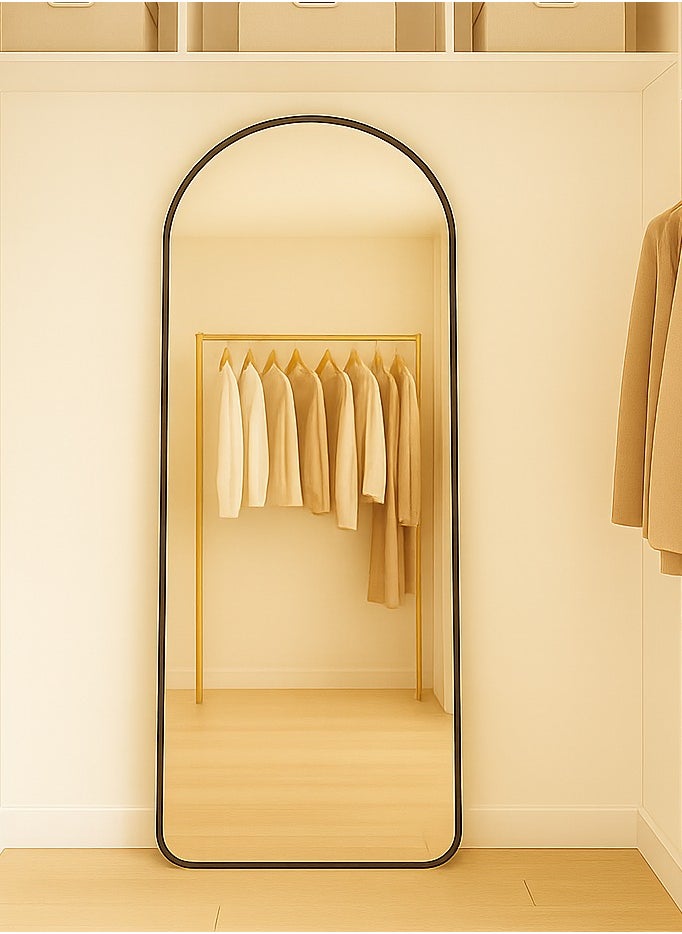 Y&D Black 155*45cm Arched Full Length Mirror Floor Big Standing Mirror, Against Wall for Bedroom,Dressing and Wall-Mounted Thin Frame Mirror  - Image 2