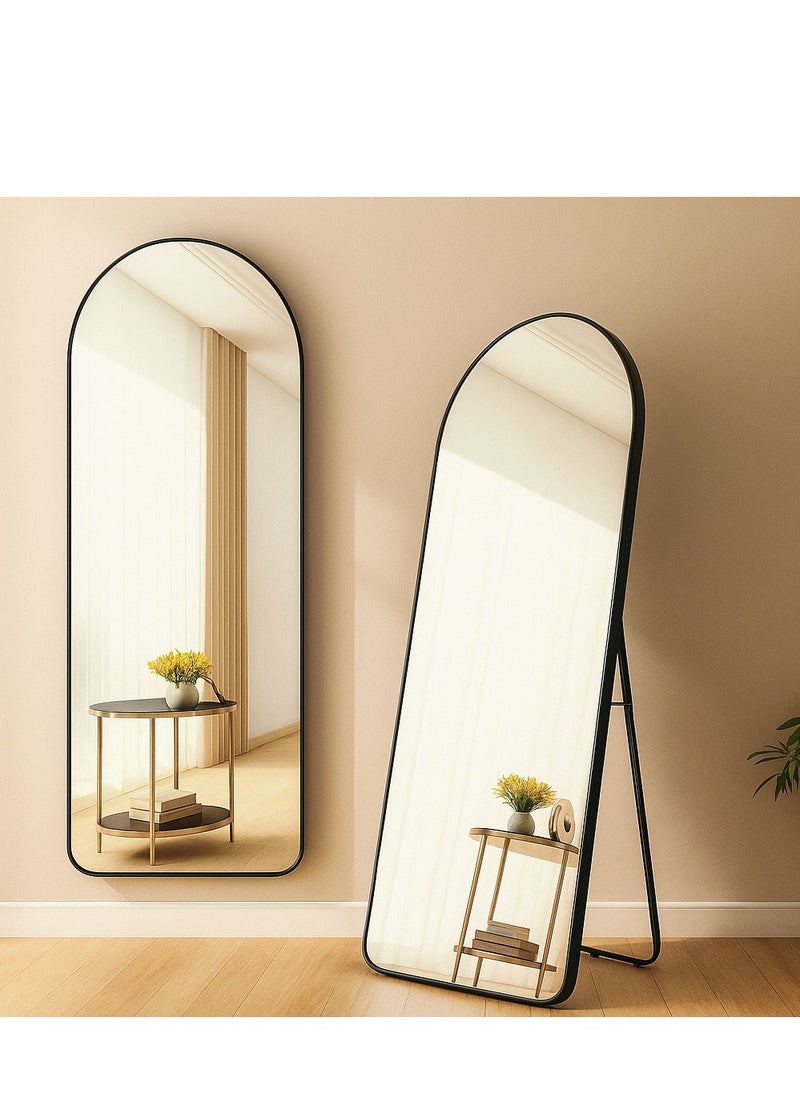 Y&D Black 155*45cm Arched Full Length Mirror Floor Big Standing Mirror, Against Wall for Bedroom,Dressing and Wall-Mounted Thin Frame Mirror  - Image 4