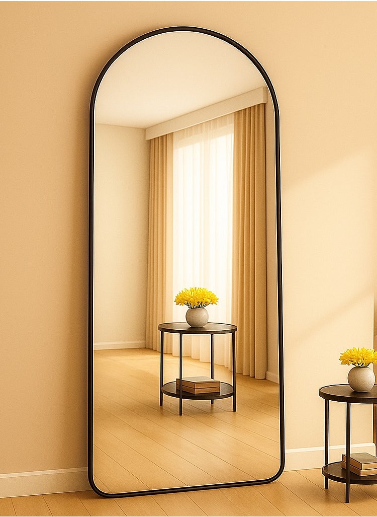 Y&D Black 155*45cm Arched Full Length Mirror Floor Big Standing Mirror, Against Wall for Bedroom,Dressing and Wall-Mounted Thin Frame Mirror  - Image 3