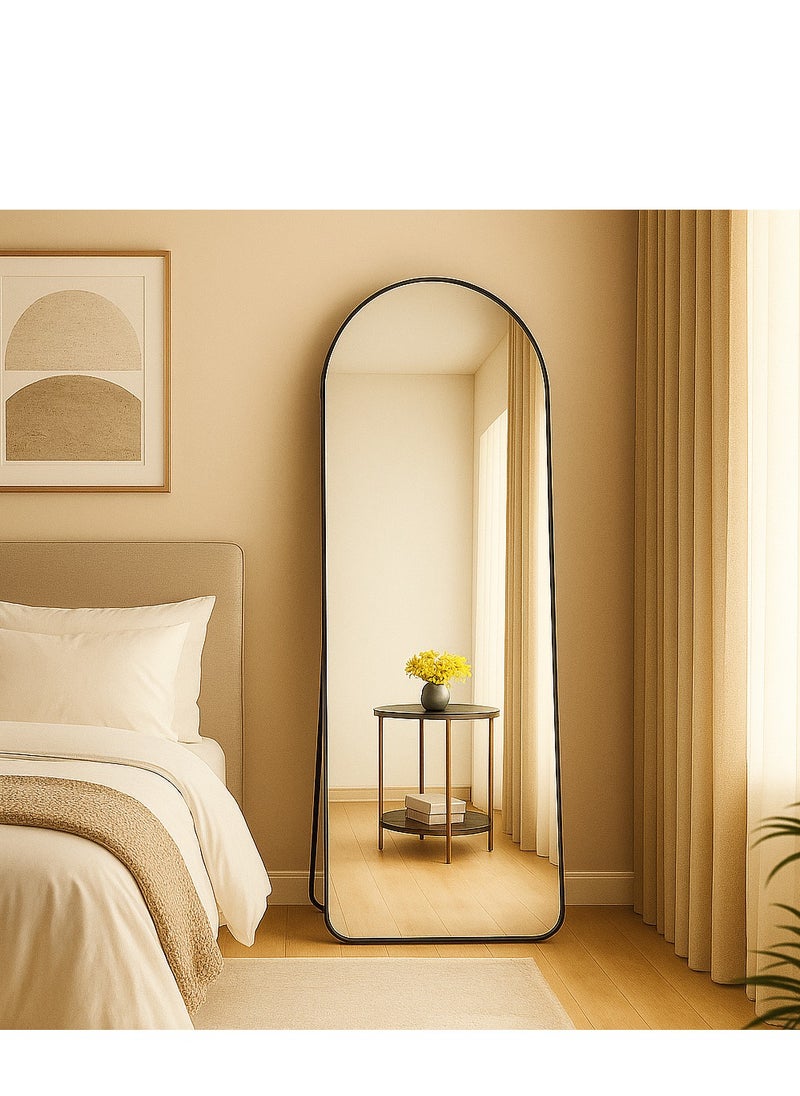 Y&D Black 155*45cm Arched Full Length Mirror Floor Big Standing Mirror, Against Wall for Bedroom,Dressing and Wall-Mounted Thin Frame Mirror  - Image 5