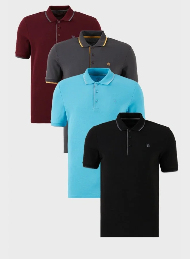 بوراتي تيشيرت رجالي بولو قطن بياقة بأزرار وتفاصيل خطوط بقصة ضيقة عبوة من  قطع