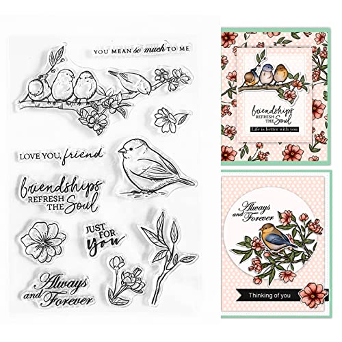 Arbuya Spring Birds Flowers Friendship Love You Clear Stamps for Card Making Decoration and DIY Scrapbooking - Image 1