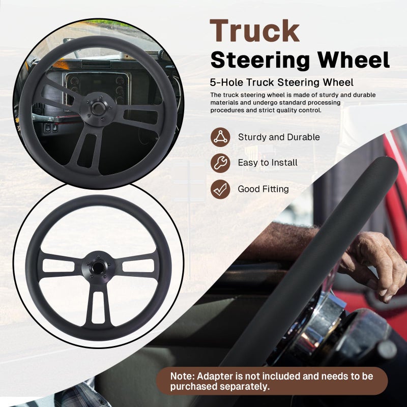 VOONKE Universal 18-inch 5-hole PU Truck Steering Wheel, Black Aluminum 3-spoke Steering Wheel Suitable for Kenworth, for Freightliner,for Peterbilt, for Volvo,and for Semi-trailers and Trucks - Image 4