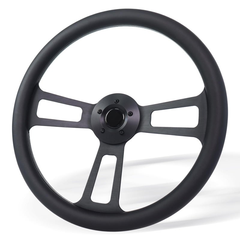 VOONKE Universal 18-inch 5-hole PU Truck Steering Wheel, Black Aluminum 3-spoke Steering Wheel Suitable for Kenworth, for Freightliner,for Peterbilt, for Volvo,and for Semi-trailers and Trucks - Image 1