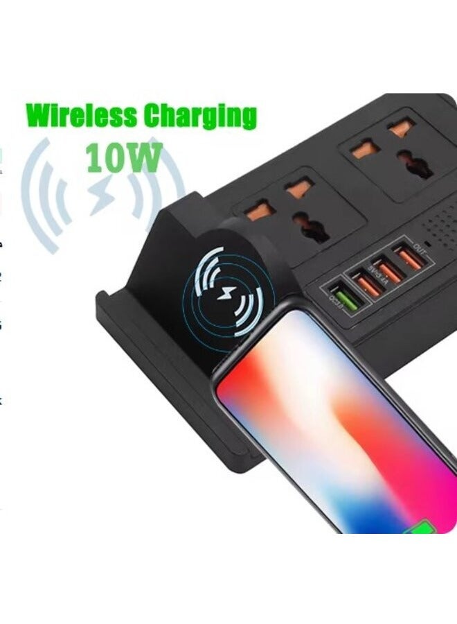 زوم بلس مشترك كهرباء ذكي مع شاحن لاسلكي 2USB + QC 3.0 شاحن سريع مقبس سطح المكتب شحن محطة 3AC مقبس عالمي التبديل - Image 2