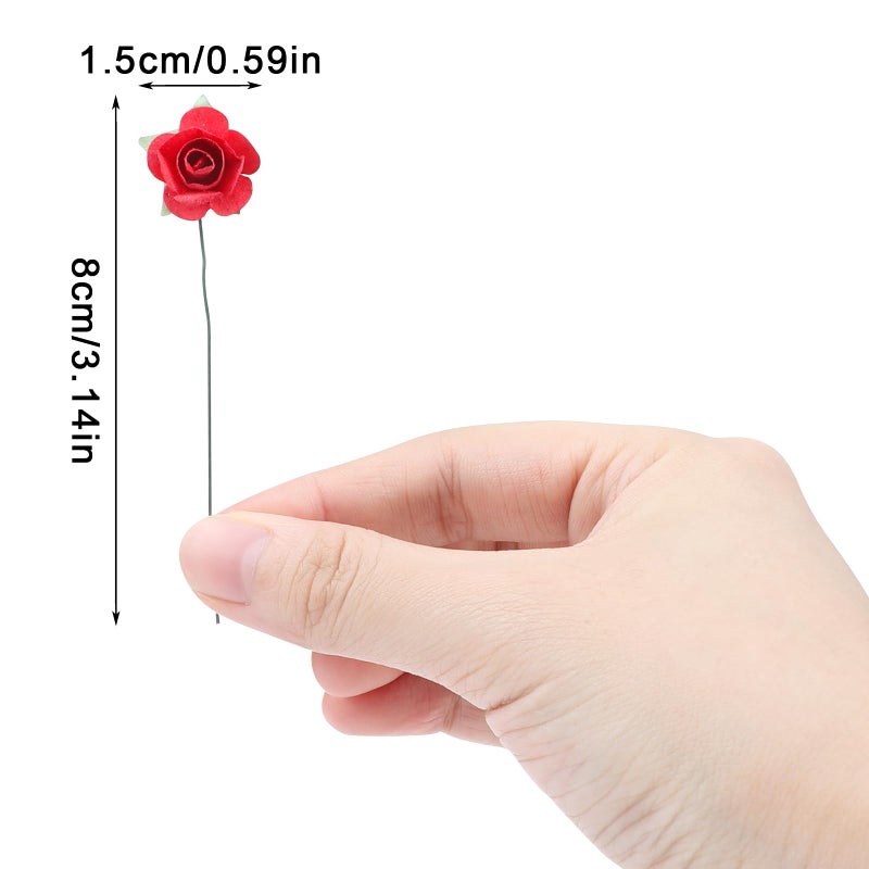 CCINEE 120pcs Mini Paper Flowers,Mulberry Paper 1/2" Artificial Rose Flower with Stem for DIY Crafts Projects Scrapbooking Wedding Decorations (Red) - Image 3