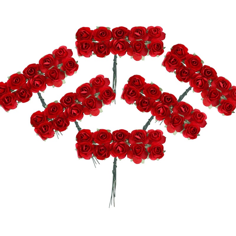 CCINEE 120pcs Mini Paper Flowers,Mulberry Paper 1/2" Artificial Rose Flower with Stem for DIY Crafts Projects Scrapbooking Wedding Decorations (Red) - Image 1