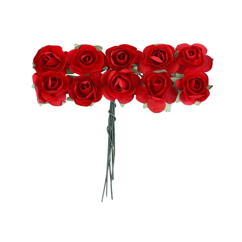 CCINEE 120pcs Mini Paper Flowers,Mulberry Paper 1/2" Artificial Rose Flower with Stem for DIY Crafts Projects Scrapbooking Wedding Decorations (Red) - Image 2