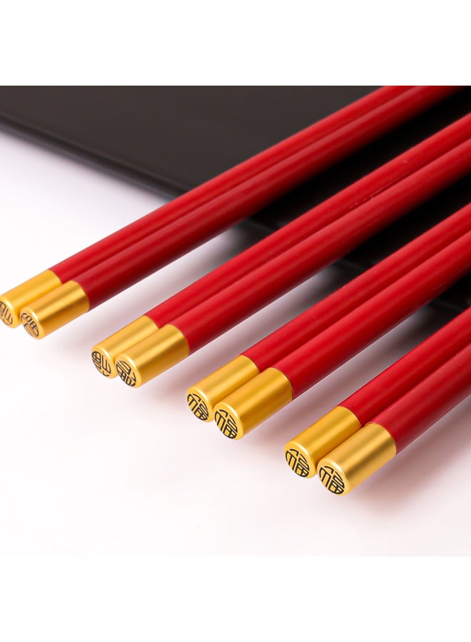 Chicken Wing Wooden Chopsticks Dome Fu Character Paint-free Wax-free Non-slip Non-mildew Community Group Purchase Supply Gift Chopsticks-Color:25CM Alloy Chopsticks Round Top Blessing ]  - Image 1