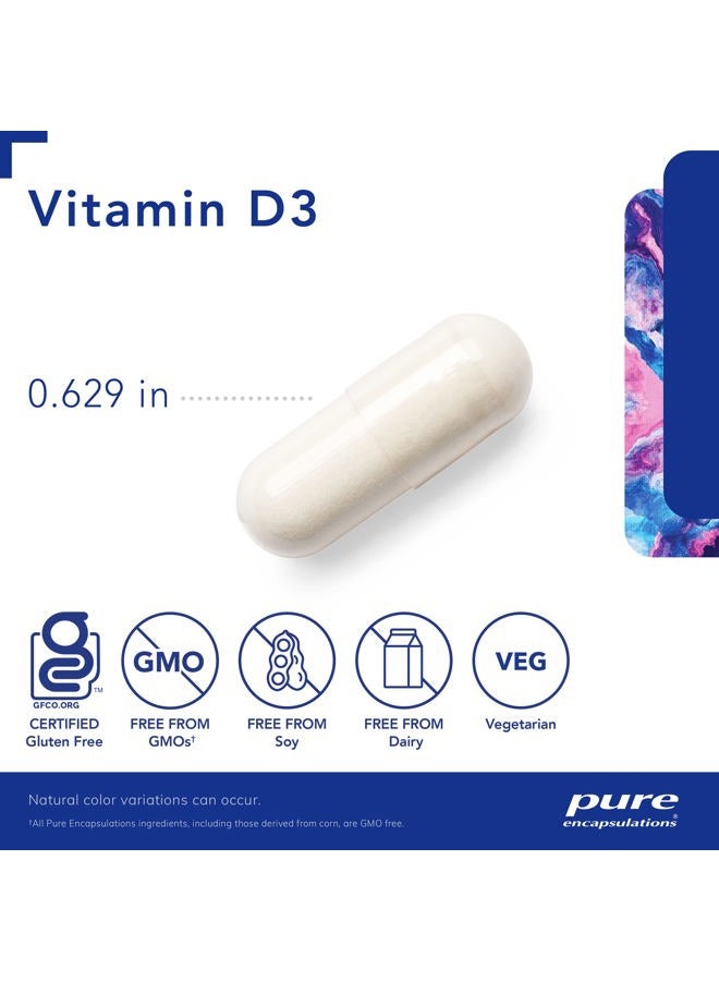 Pure Encapsulations فيتامين د3 25 ميكروغرام (1,000 وحدة دولية) - مكمل لدعم صحة العظام والمفاصل والثدي والقلب والقولون والمناعة - مع فيتامين د الممتاز - 120 كبسولة - Image 3