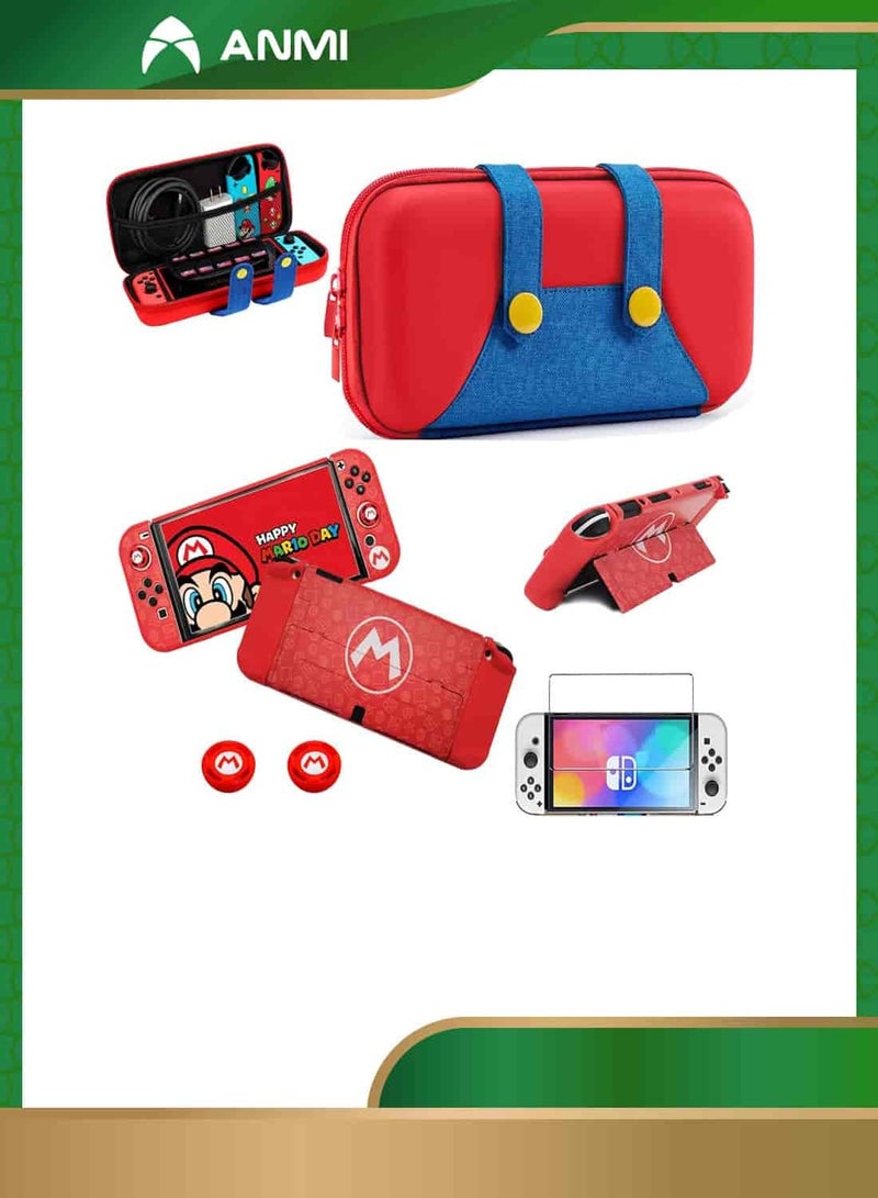 Anmi 4-in-1 Switch Carrying Case for Nintendo Switch OLED, Portable Travel Case with Hard Cover Case, Screen Protector and Thumb Grip Caps, Carry bag with Game Holders for Switch OLED  - Image 1