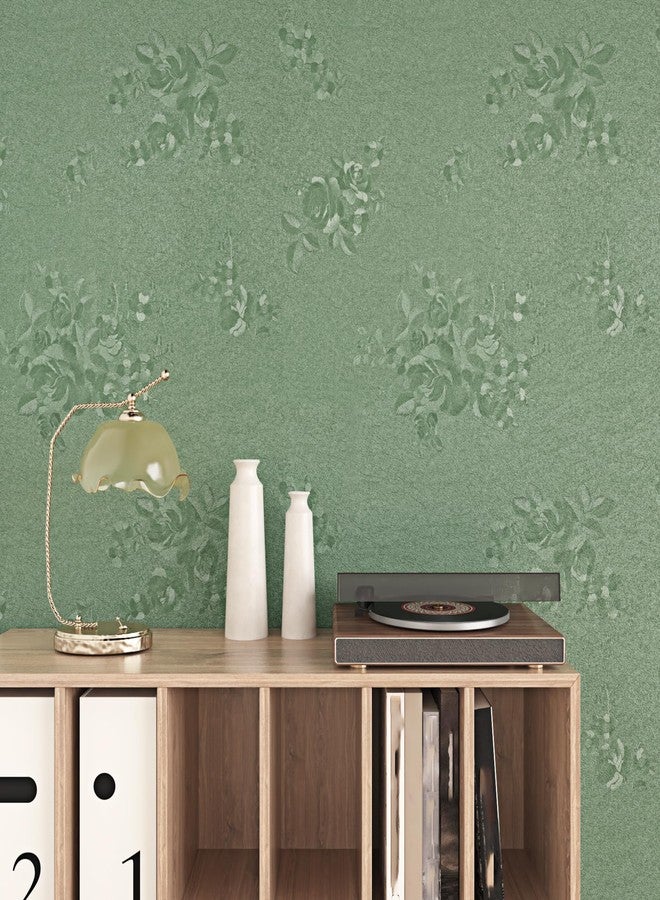 Wallercity Sage Green Wallpaper Self Adhesive Rose Embossed Floral Peel and Stick Wallpaper for Bedroom Walls Waterproof Textured Floral Contact Paper for Kitchen Countertops Cabinets 15.8''x78.7'' - Image 3