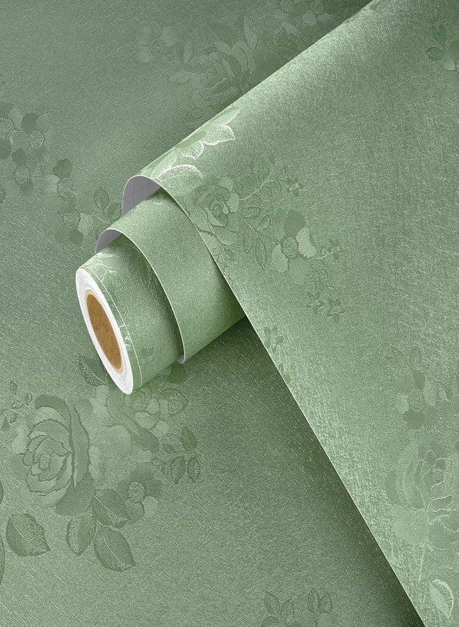 Wallercity Sage Green Wallpaper Self Adhesive Rose Embossed Floral Peel and Stick Wallpaper for Bedroom Walls Waterproof Textured Floral Contact Paper for Kitchen Countertops Cabinets 15.8''x78.7'' - Image 1