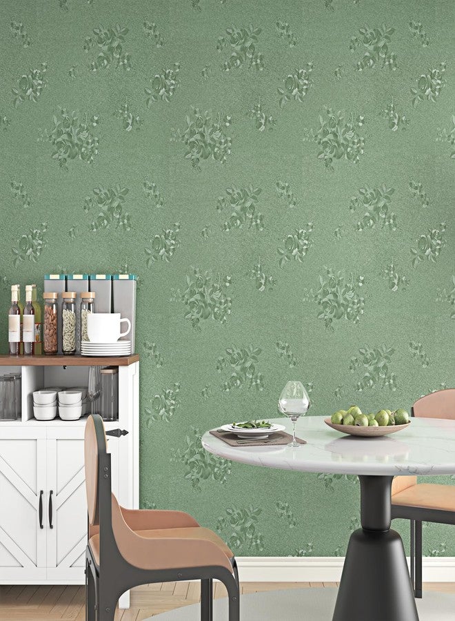 Wallercity Sage Green Wallpaper Self Adhesive Rose Embossed Floral Peel and Stick Wallpaper for Bedroom Walls Waterproof Textured Floral Contact Paper for Kitchen Countertops Cabinets 15.8''x78.7'' - Image 5