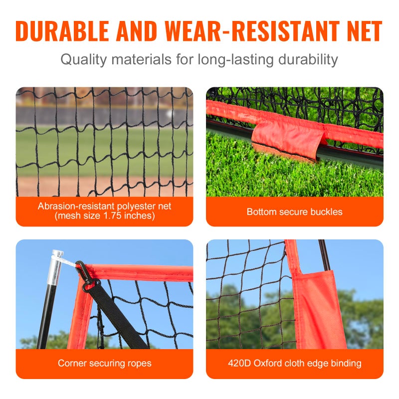 VEVOR 7x7 ft Baseball Softball Practice Net, Portable Baseball Training Net for Hitting Batting Catching Pitching, Backstop Baseball Equipment with Bow Frame, Carry Bag, Strike Zone, Ball, Batting Tee - Image 5