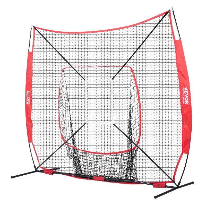 VEVOR 7x7 ft Baseball Softball Practice Net, Portable Baseball Training Net for Hitting Batting Catching Pitching, Backstop Baseball Equipment with Bow Frame, Carry Bag, Strike Zone, Ball, Batting Tee - Image 4