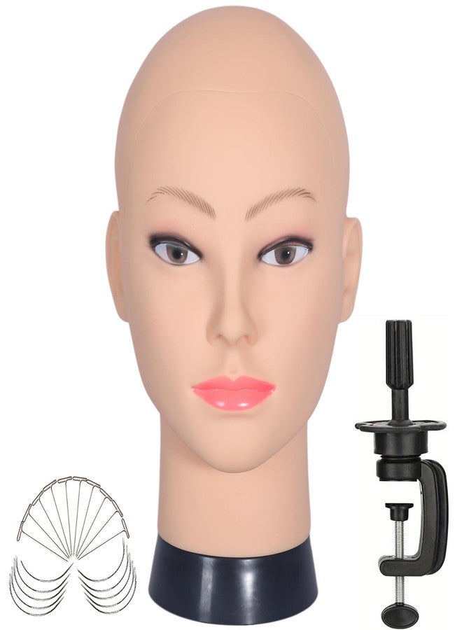 simnient Bald Female Mannequin Head Makeup Training Head Wig Head Professional Cosmetology for Wig Making and Display Hat Helmet Glasses Display Head Model with Free Clamp Stand - Image 1