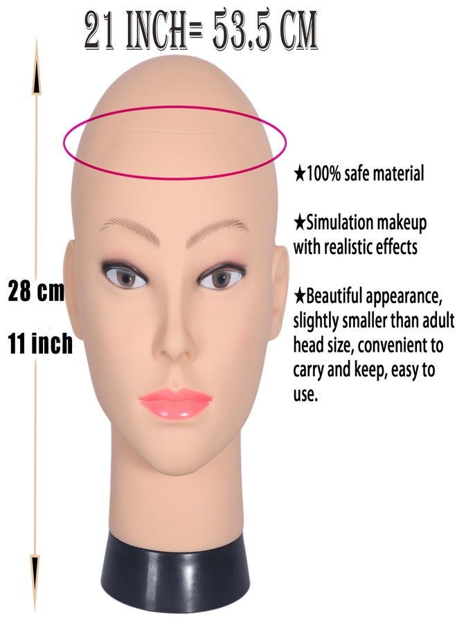 simnient Bald Female Mannequin Head Makeup Training Head Wig Head Professional Cosmetology for Wig Making and Display Hat Helmet Glasses Display Head Model with Free Clamp Stand - Image 3
