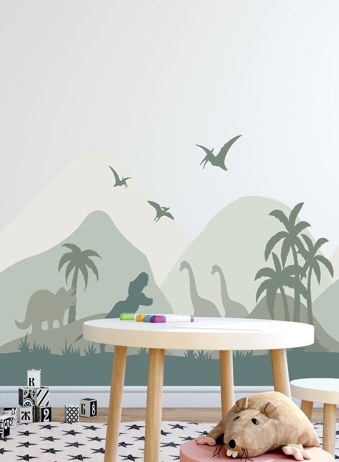 Zeeko Dinosaur Wall Decals Peel and Stick 64.9x34.6in Tropical Jungle Skirting Line Decals Green Grass Green Art for Baby Nursery Kids Bedroom Playroom Home Decor - Image 5