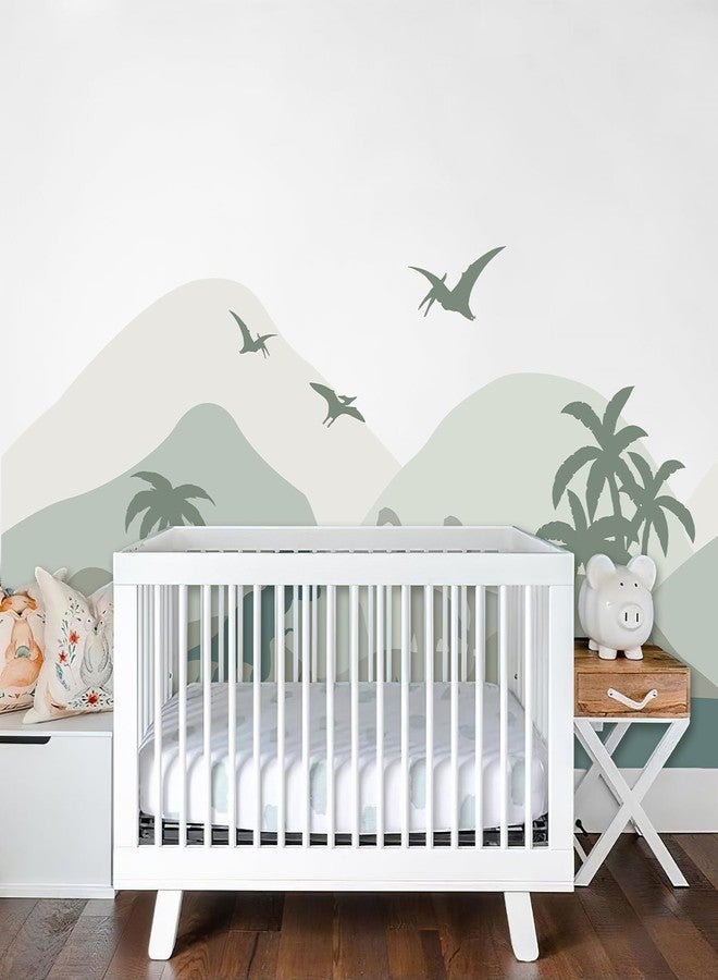 Zeeko Dinosaur Wall Decals Peel and Stick 64.9x34.6in Tropical Jungle Skirting Line Decals Green Grass Green Art for Baby Nursery Kids Bedroom Playroom Home Decor - Image 4